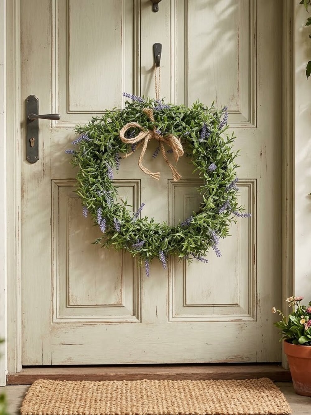 Farmhouse 14" Faux Lavender Wreath - Green & Purple Door Decor